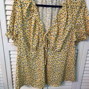 SHEIN Mustard Floral Ruffle Blouse